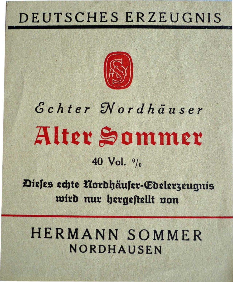Etikett der Firma Hermann Sommer (Echter Nordhäuser Traditionsbrennerei CC BY-NC-SA)