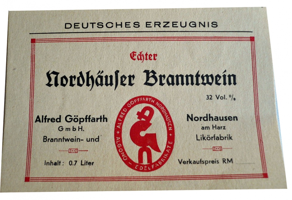 Etikett der Firma Alfred Göpffarth (Echter Nordhäuser Traditionsbrennerei CC BY-NC-SA)