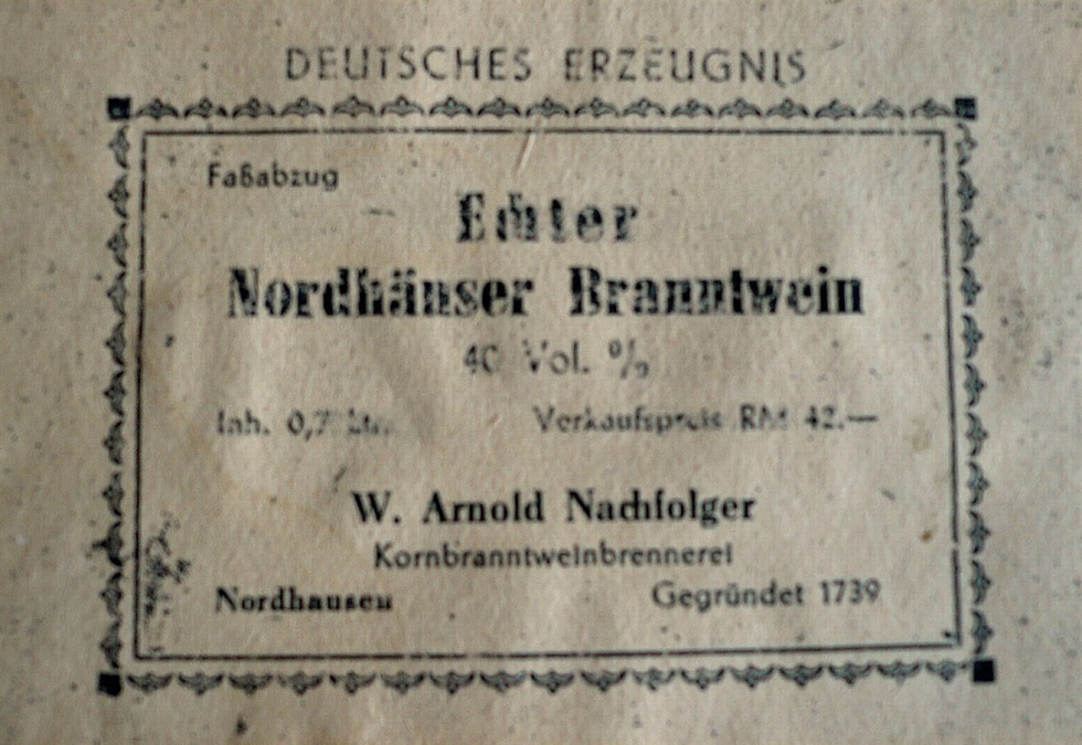Etikett der Firma W. Arnold Nachfolger (Echter Nordhäuser Traditionsbrennerei CC BY-NC-SA)