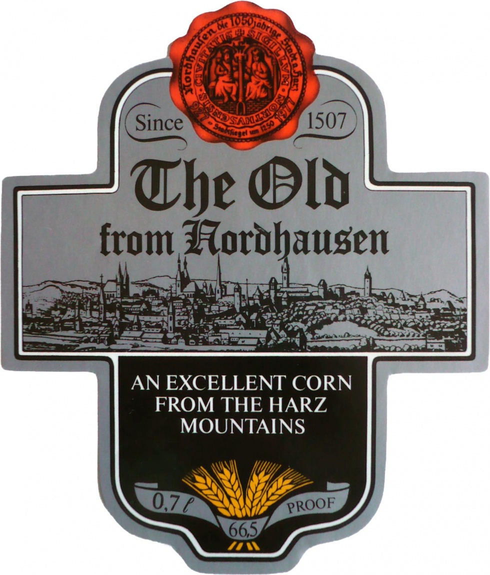 Etikett der Firma Nordbrand Nordhausen (Echter Nordhäuser Traditionsbrennerei CC BY-NC-SA)
