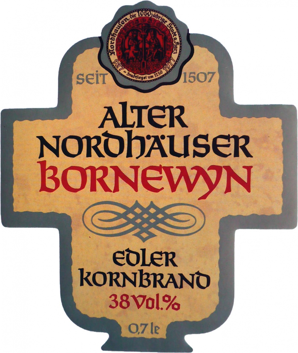 Etikett der Firma Nordbrand Nordhausen (Echter Nordhäuser Traditionsbrennerei CC BY-NC-SA)