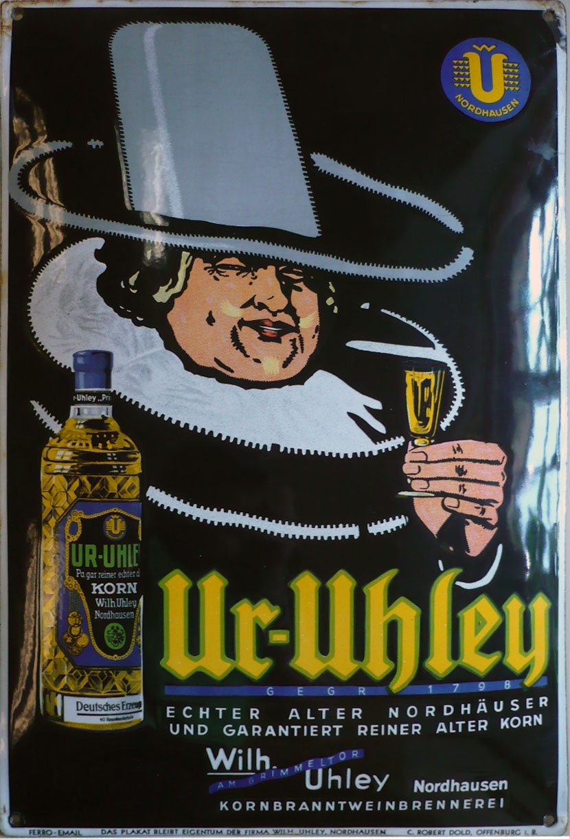 Reklameschild der Fa. Wilh. Uhley (Echter Nordhäuser Traditionsbrennerei CC BY-NC-SA)