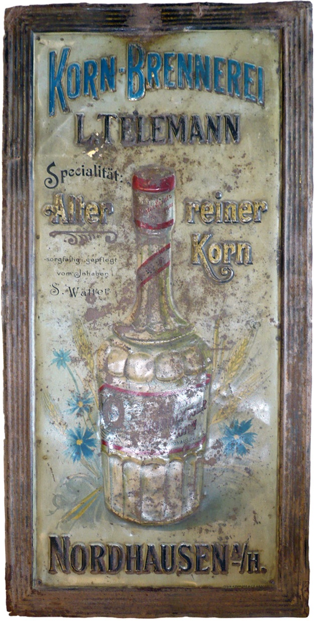 Reklameschild der Firma L. Telemann; Inh. S. Walter (Echter Nordhäuser Traditionsbrennerei CC BY-NC-SA)