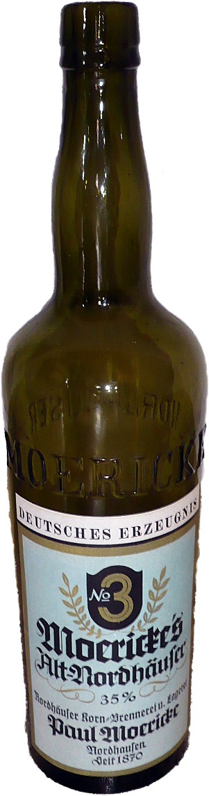 Schnapsflasche der Firma Moericke Nordhausen (Echter Nordhäuser Traditionsbrennerei CC BY-NC-SA)