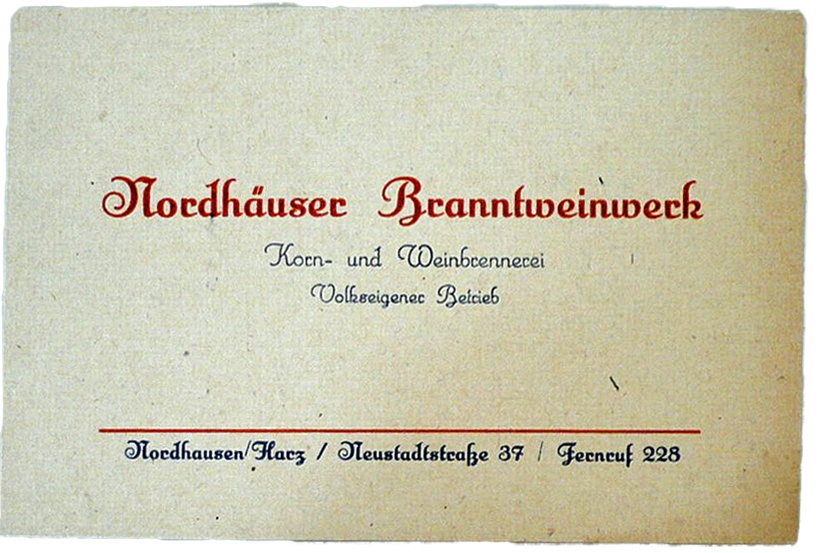 Visitenkarte v. Nordhäuser Branntweinwerk (Echter Nordhäuser Traditionsbrennerei CC BY-NC-SA)