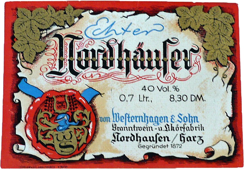 Etikett der Branntweinbrennerei Westernhagen & Sohn (Echter Nordhäuser Traditionsbrennerei CC BY-NC-SA)