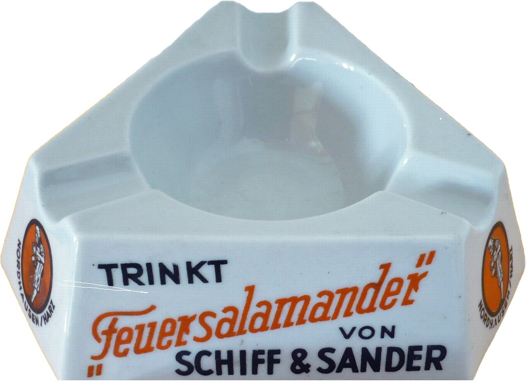 Aschenbecher der Firma Schiff & Sander (Echter Nordhäuser Traditionsbrennerei CC BY-NC-SA)
