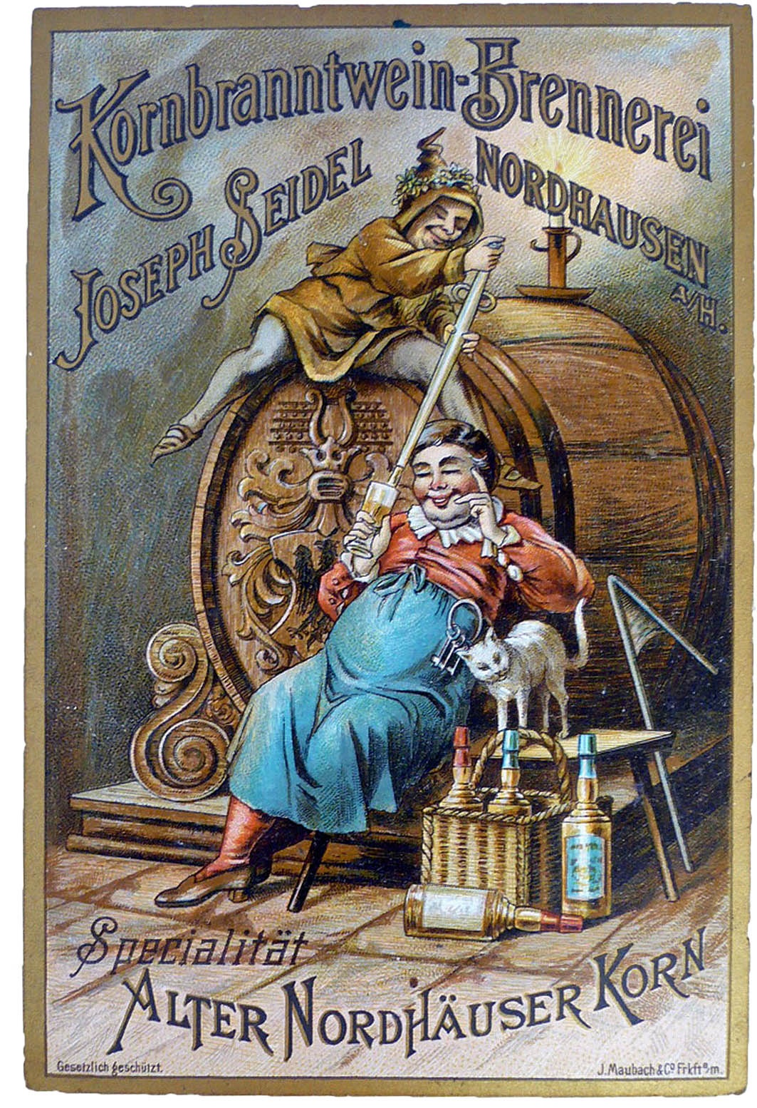 Werbekarte für Alter Nordhäuser Korn der Fa. Joseph Seidel (Echter Nordhäuser Traditionsbrennerei CC BY-NC-SA)