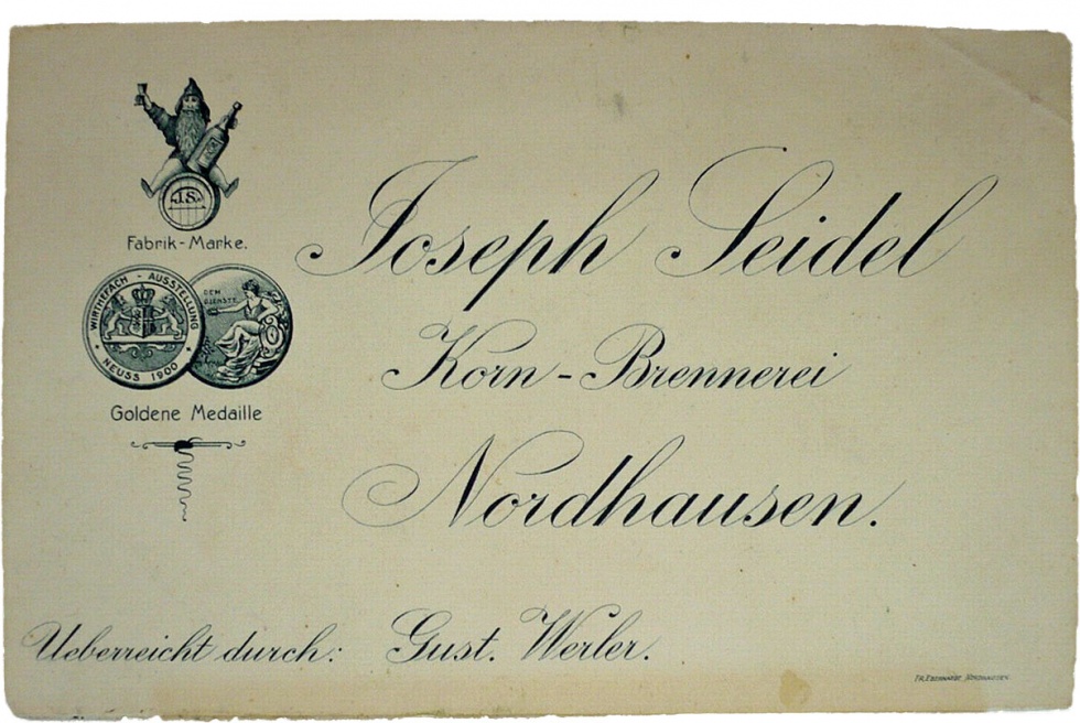 Visitenkarte der Familie Joseph Seidel (Echter Nordhäuser Traditionsbrennerei CC BY-NC-SA)