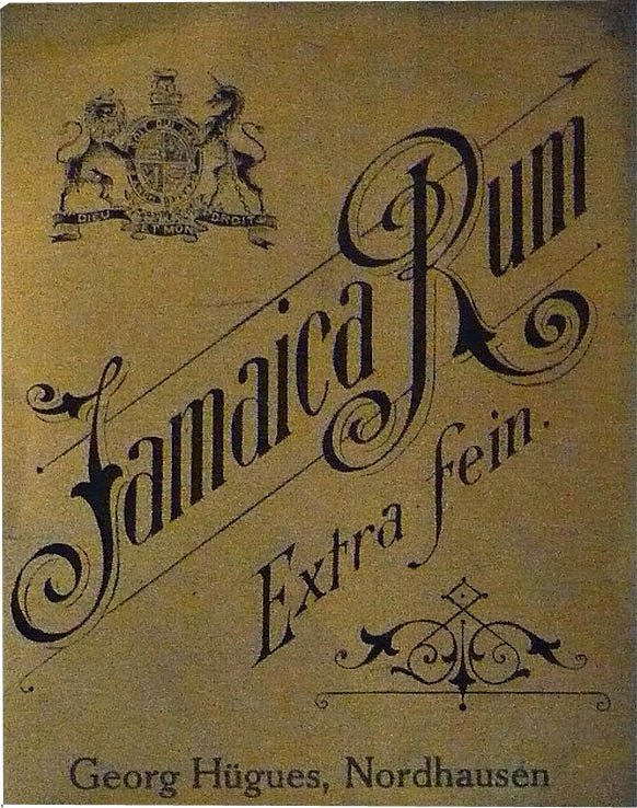 Etikett der Familie Georg Hügues &quot;Jamaika Rum&quot; (Echter Nordhäuser Traditionsbrennerei CC BY-NC-SA)