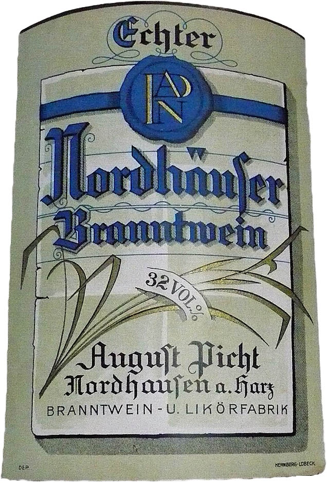 Etikett &quot;Nordhäuser Branntwein&quot; von August Picht (Echter Nordhäuser Traditionsbrennerei CC BY-NC-SA)