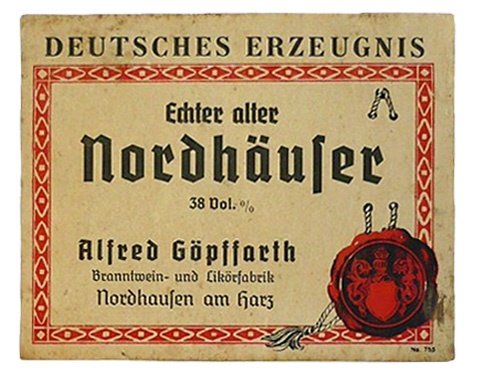 Etikett der Familie Alfred Göpffarth &quot;Echter alter Nordhäuser&quot; (Echter Nordhäuser Traditionsbrennerei CC BY-NC-SA)
