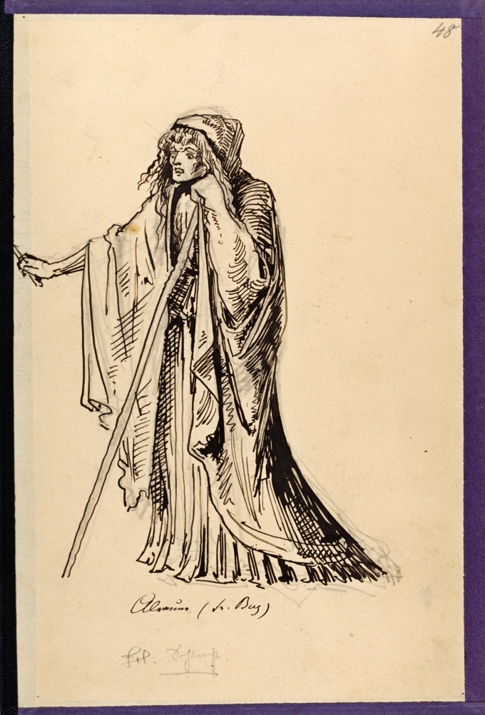 Kostümzeichnung: Alraune (zu Heinrich von Kleists &quot;Hermannsschlacht&quot;) (Meininger Museen: Theatermuseum "Zauberwelt der Kulisse" CC BY-NC-SA)