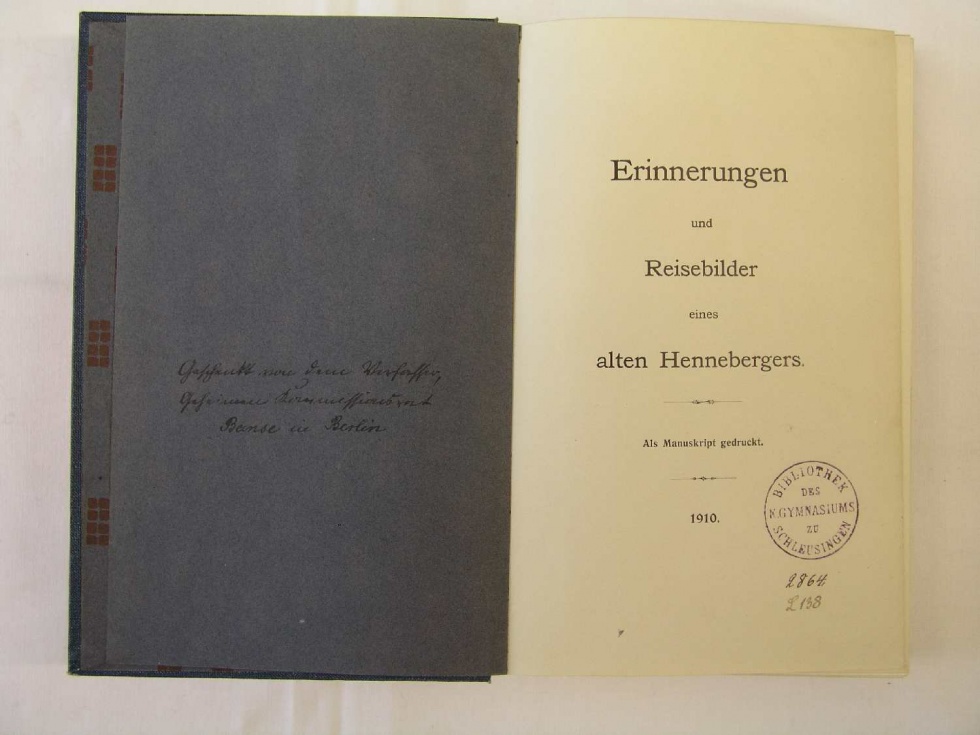 Friedrich Banse: Erinnerungen und Reisebilder eines alten Hennebergers. 1910 (Naturhistorisches Museum Schloss Bertholdsburg Schleusingen CC BY-NC-SA)
