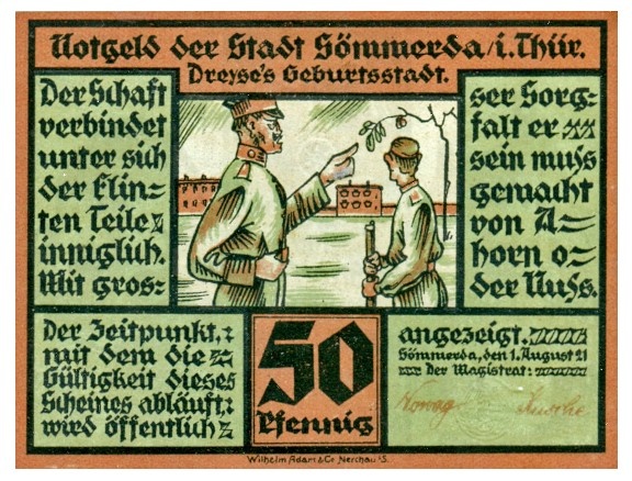 Notgeld der Stadt Sömmerda, 50 Pfennig, 1. August 1921 (Historisch-Technisches Museum Sömmerda CC BY-NC-SA)