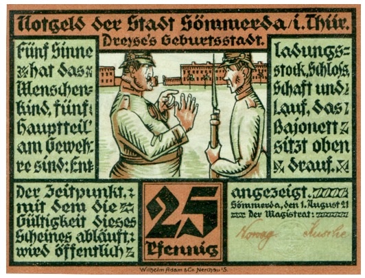 Notgeld der Stadt Sömmerda/i.Thür. Dreyse´s Geburtsstadt, Eine Mark, 1. August 1921 (Historisch-Technisches Museum Sömmerda CC BY-NC-SA)