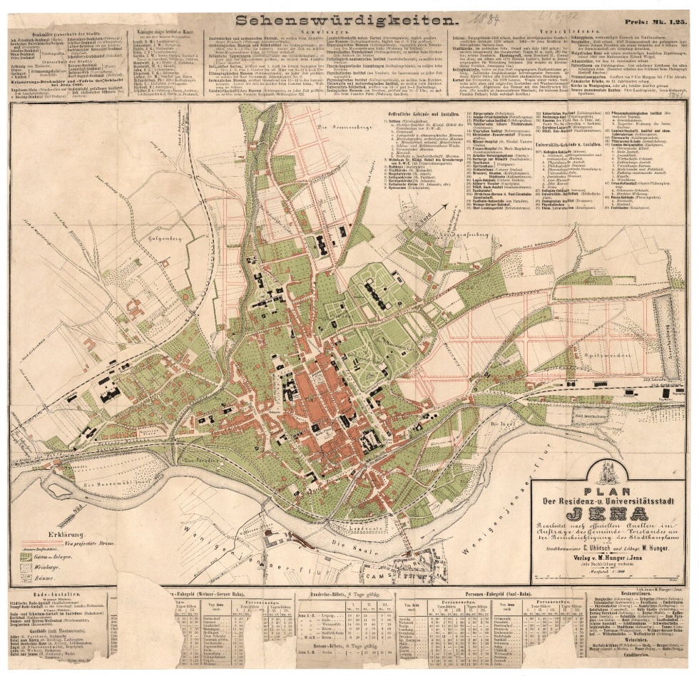 Stadtplan von Jena, 1884 (Städtische Museen Jena, Stadtmuseum CC BY-NC-SA)
