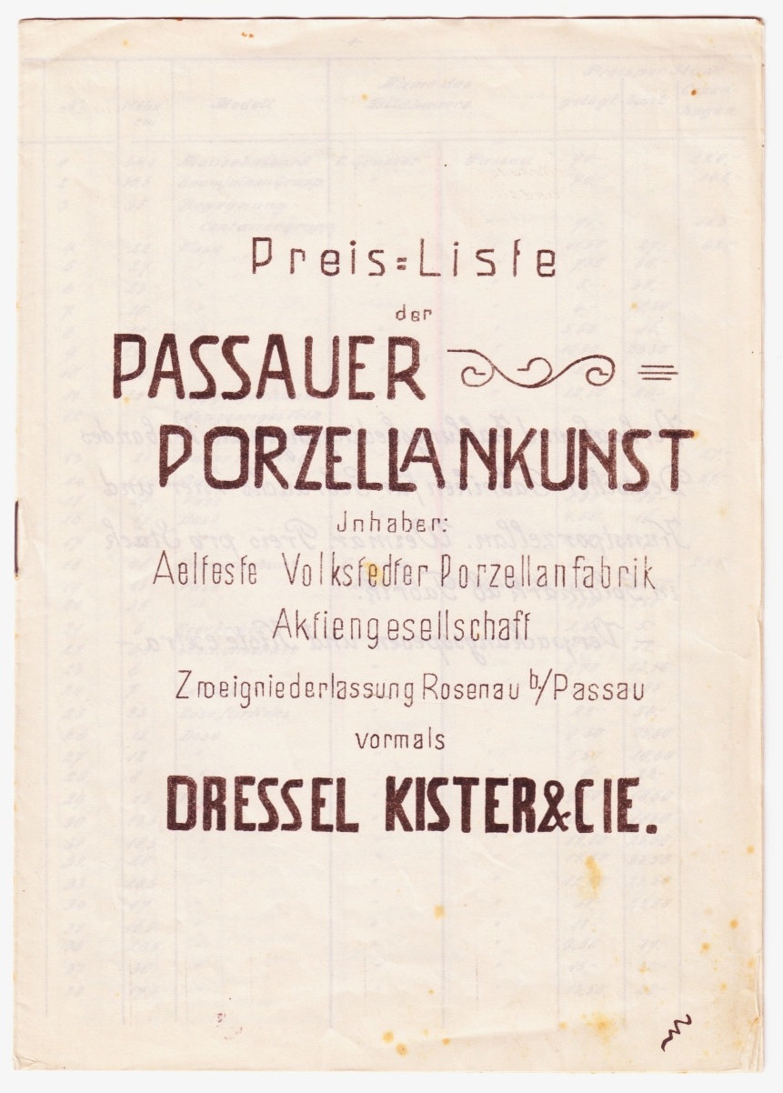 Preisliste der Passauer Porzellankunst (GoetheStadtMuseum Ilmenau CC BY-NC-SA)