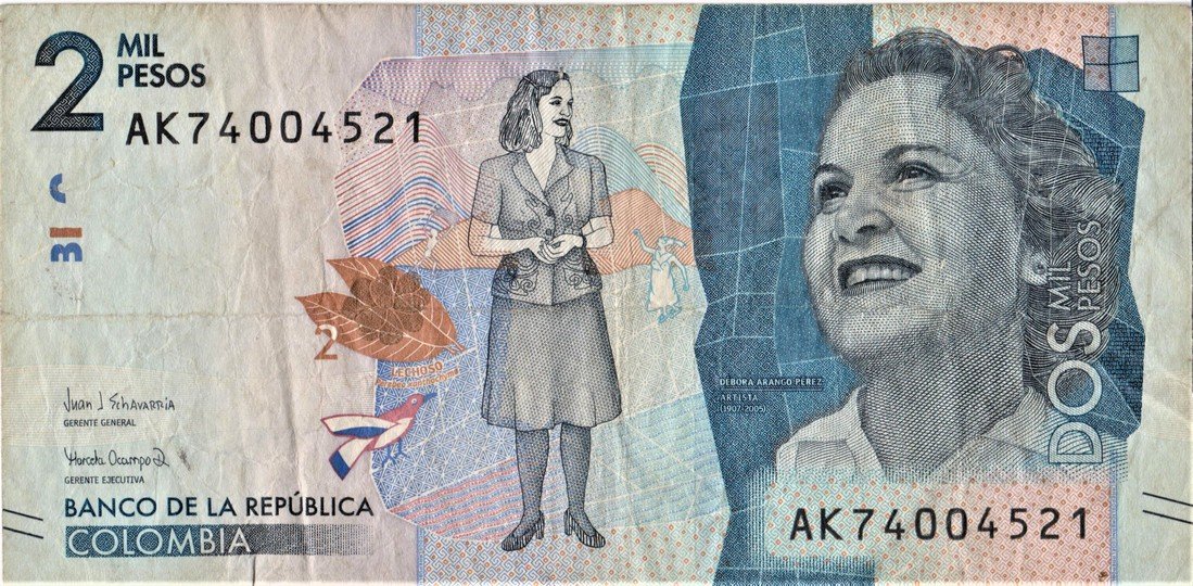 Банкнота Колумбії 2000 песо 2018 р. (Рівненський обласний краєзнавчий музей CC BY-NC-SA)