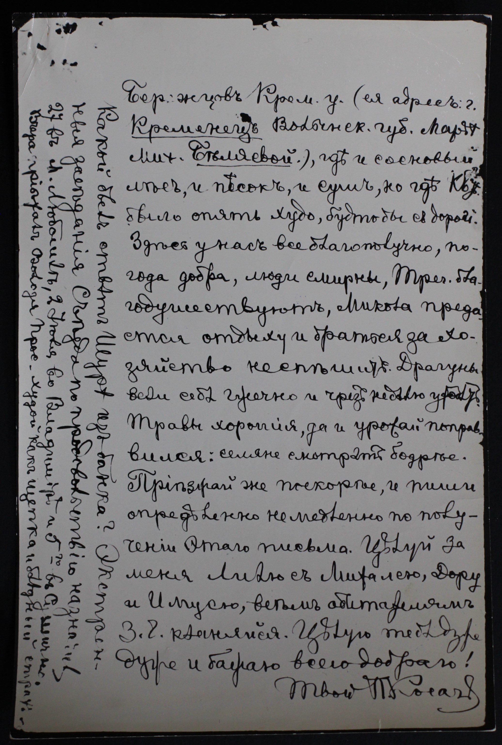 Фотокопія листа П. А. Косача (Кременецький краєзнавчий музей CC BY-NC-SA)