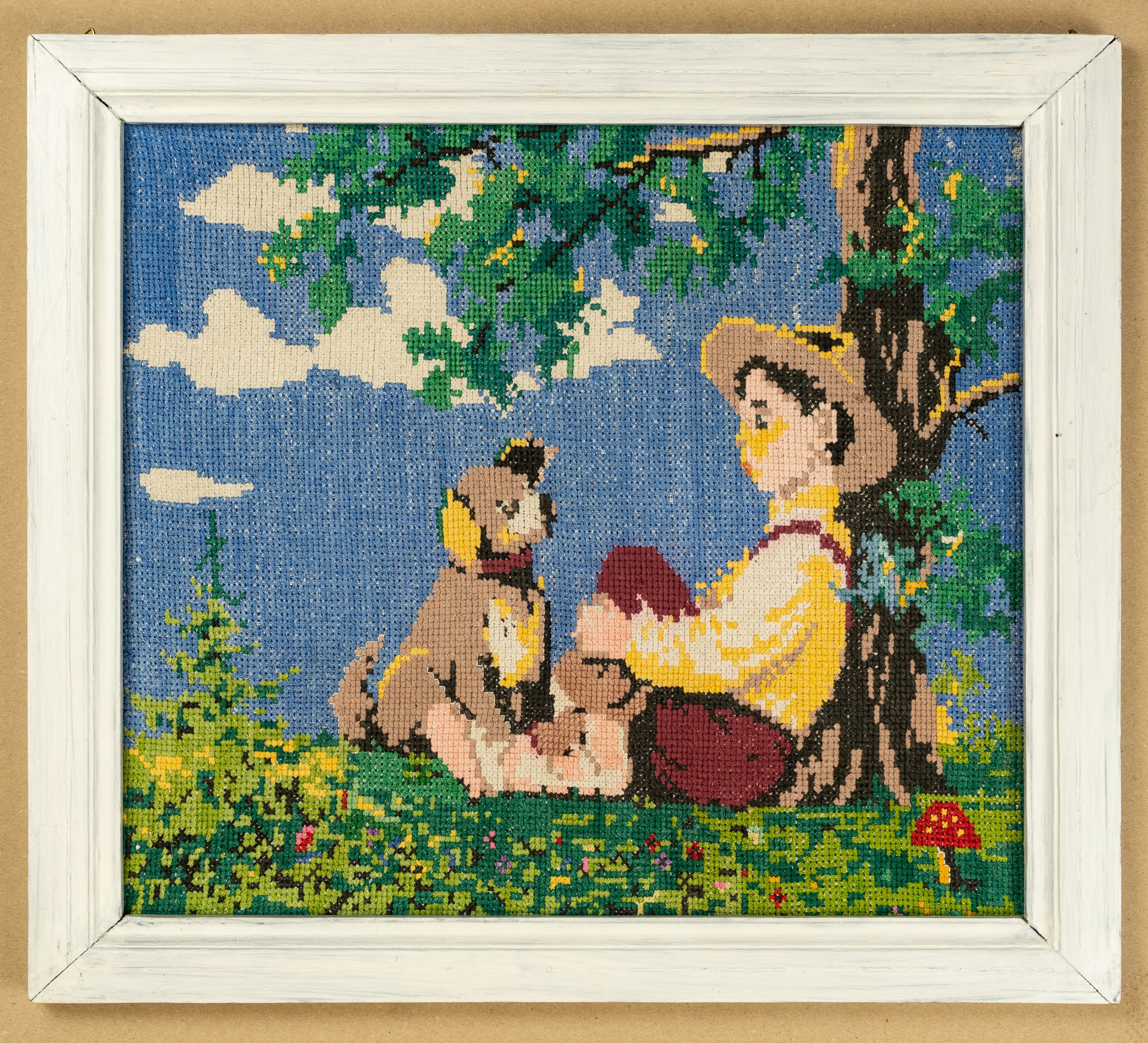 Картина вишита "Хлопчик із песиком" (Ківерцівський краєзнавчий музей CC BY-NC-SA)