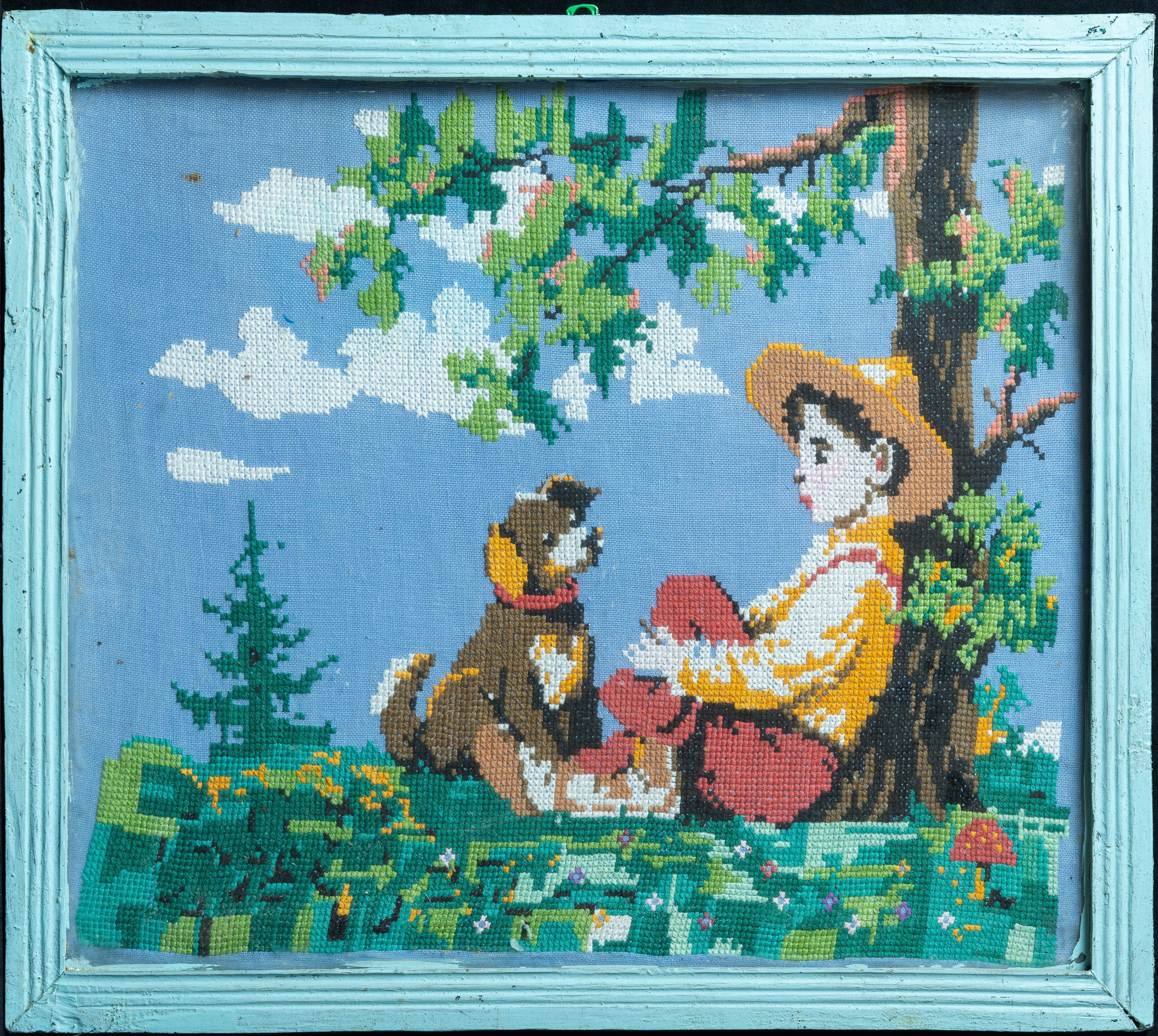 Картина вишита "Хлопчик у капелюсі з собакою" (Ківерцівський краєзнавчий музей CC BY-NC-SA)