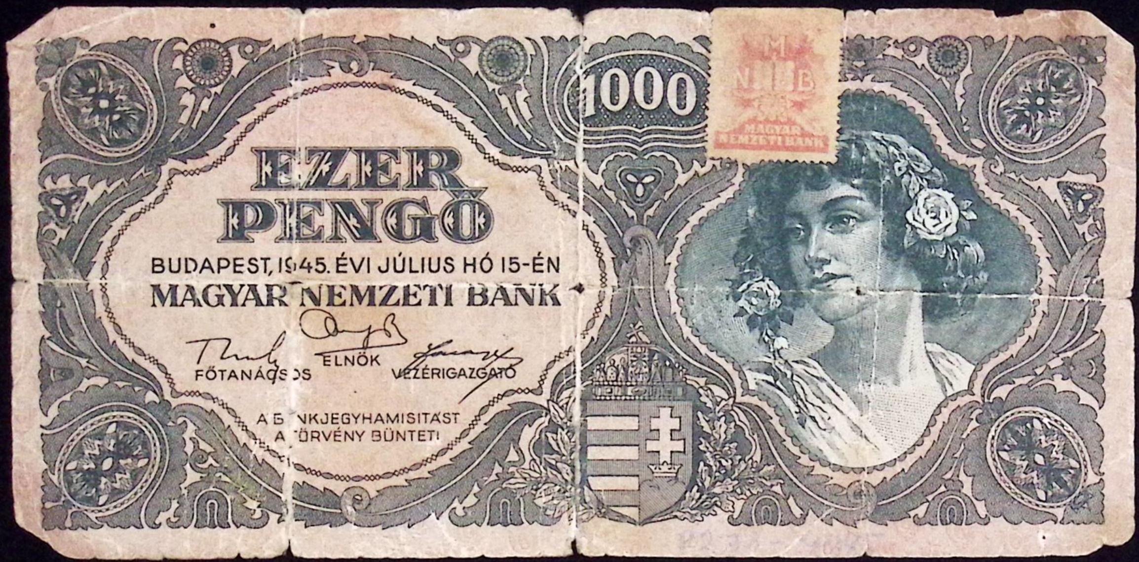 Угорська банкнота - тисяча пенге, 1945 рік (Національний заповідник "Хортиця" CC BY-NC-SA)