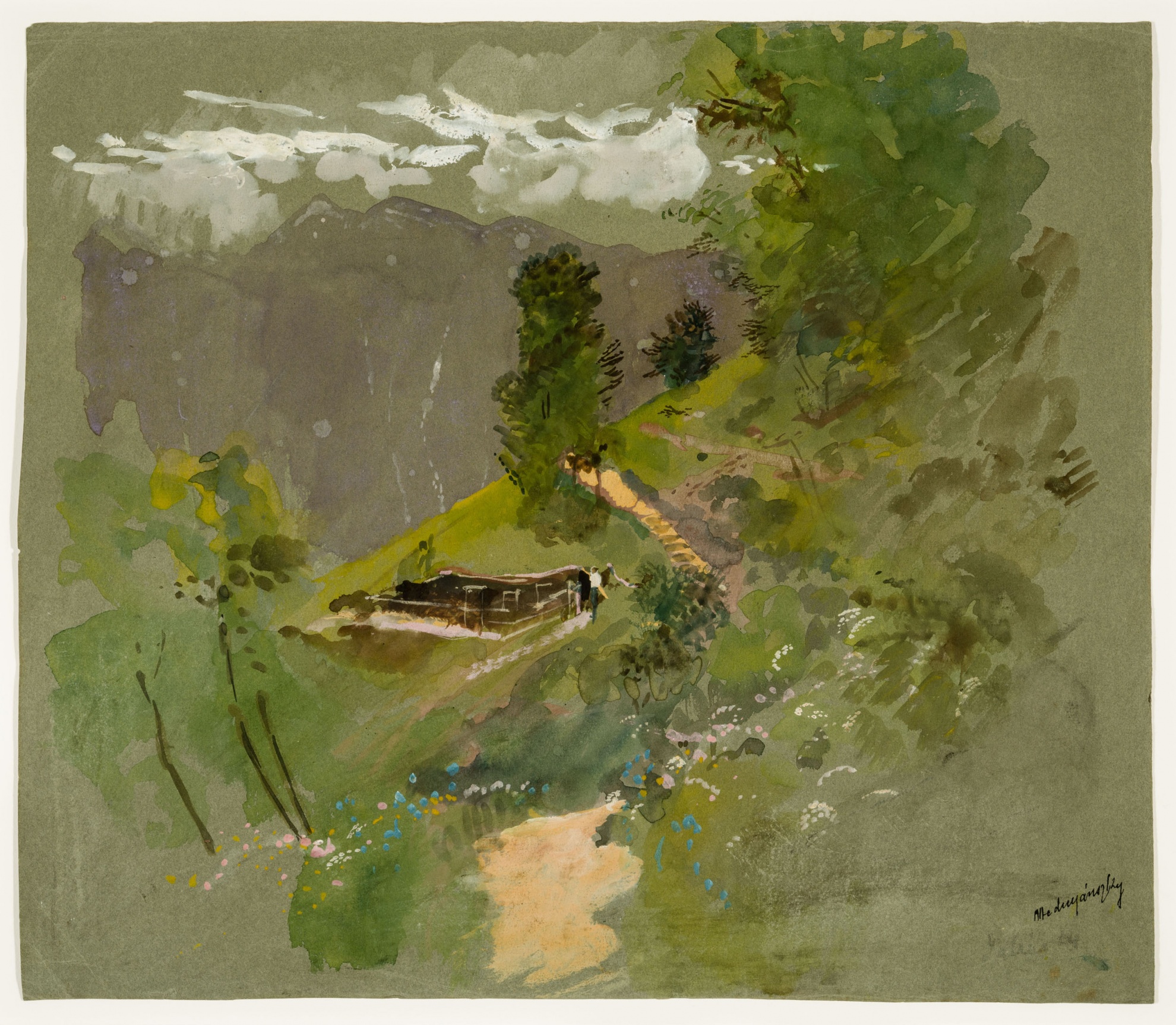 untitled (mountain landscape with a man at a cabin) (The Salgo Trust for Education CC BY-NC-SA)