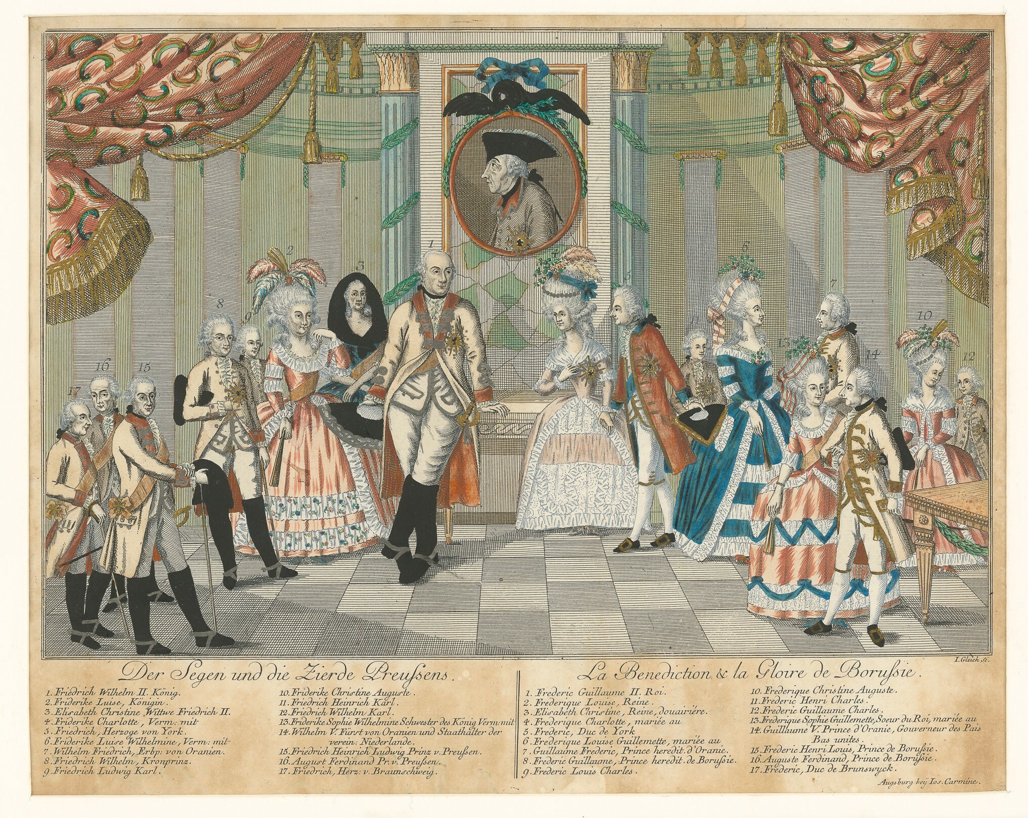 Kolorierte Radierung mit Darstellung der königlichen Familie Preußens (Museen Burg Altena CC BY-NC-SA)