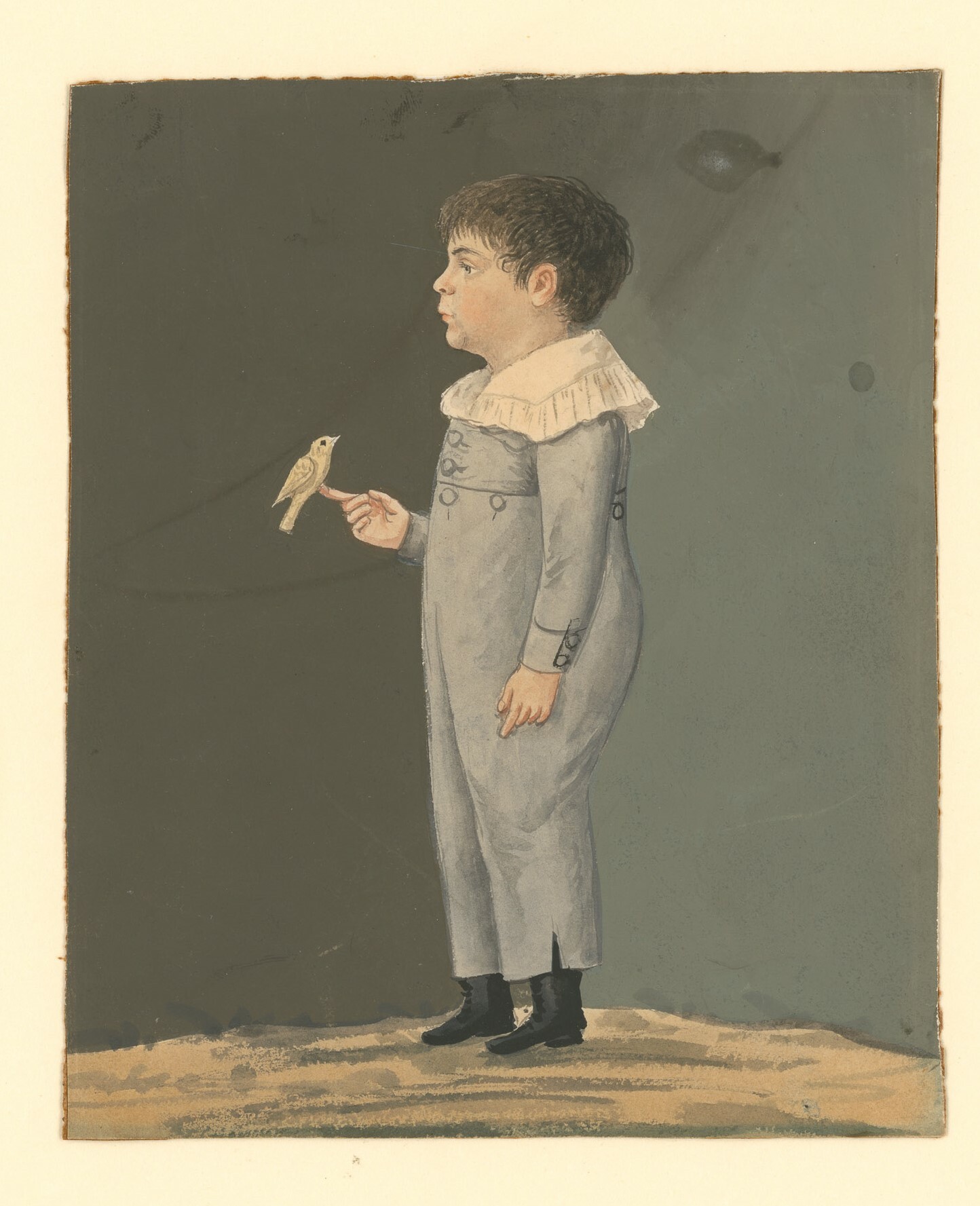 Gouache/Aquarell mit Porträt eines stehenden Jungen (Museen Burg Altena CC BY-NC-SA)