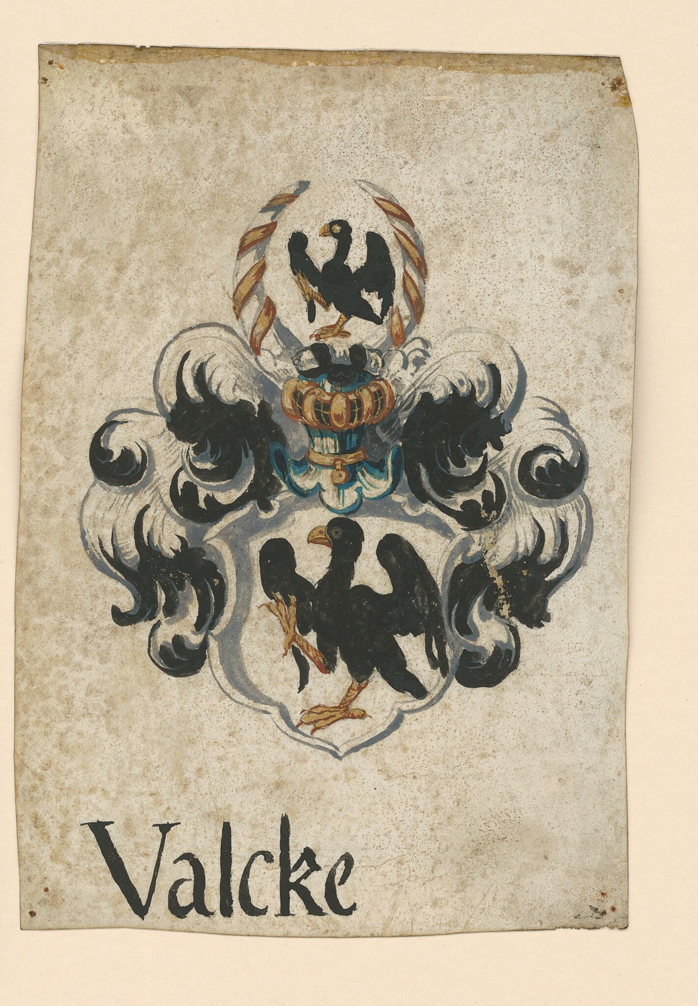 Gouache des Wappens derer von Valcke (Museen Burg Altena CC BY-NC-SA)