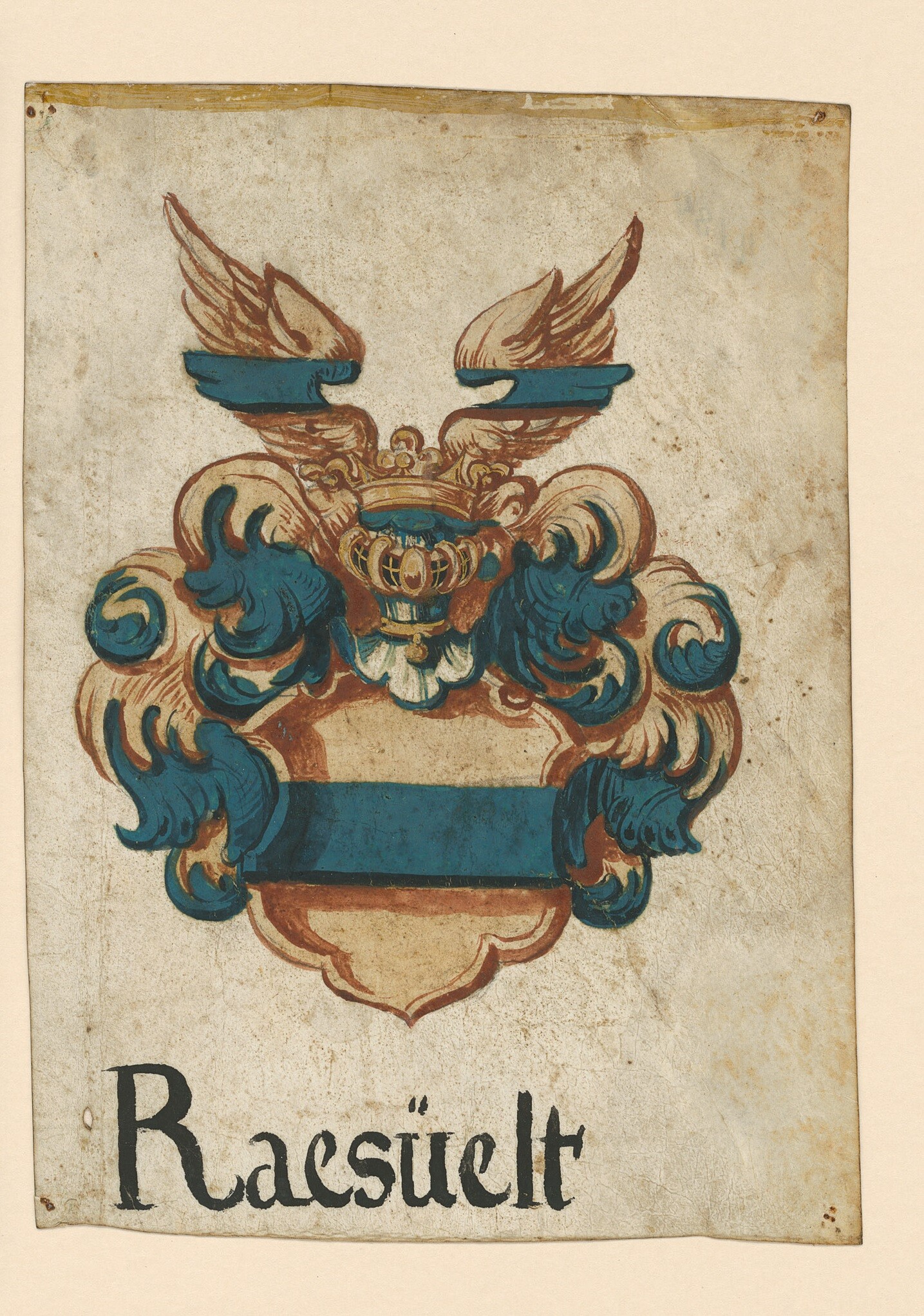 Gouache des Wappens derer von Raesfeld (Museen Burg Altena CC BY-NC-SA)