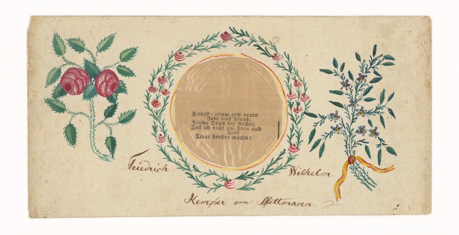 Stammbuchblatt mit Neujahrsglückwünschen und Blumenornament (Museen Burg Altena CC BY-NC-SA)