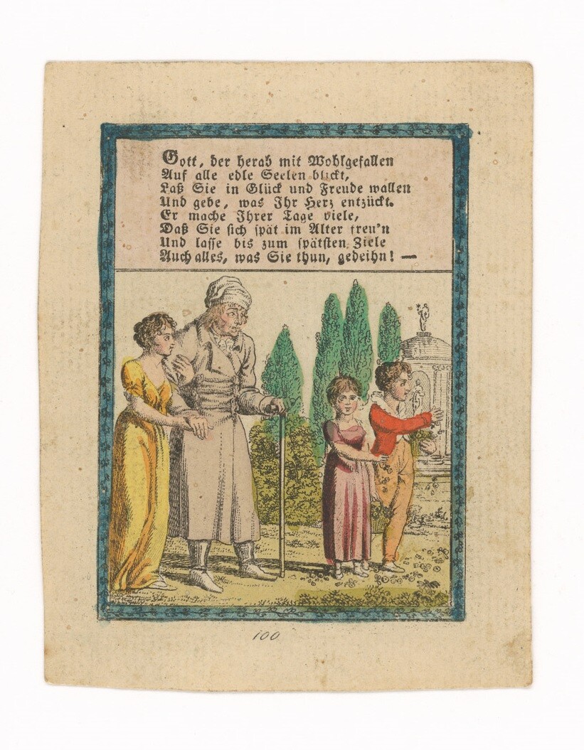 Stammbuchblatt mit Kupferstich und Text (Museen Burg Altena CC BY-NC-SA)