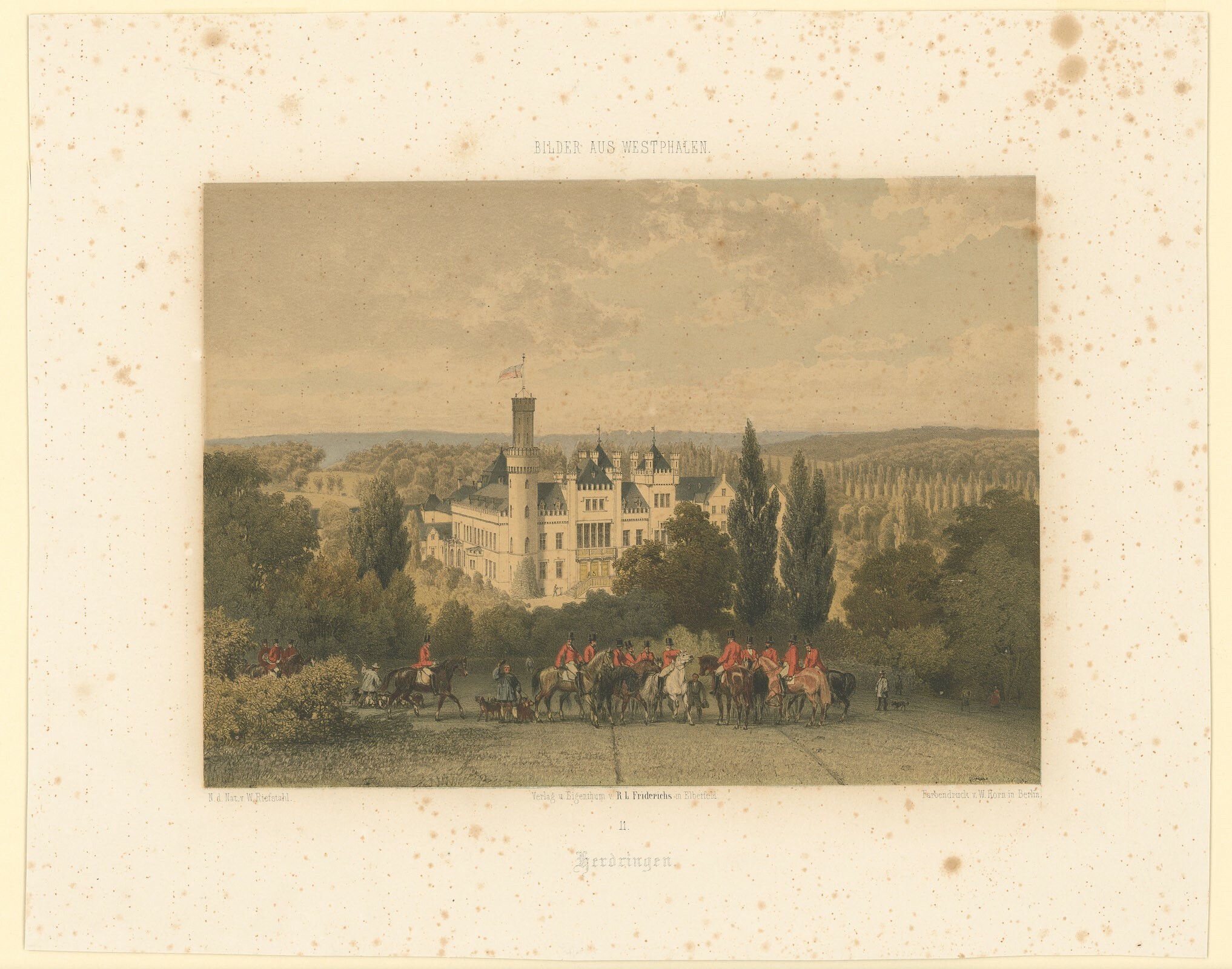 Farblithografie mit Ansich von Schloss Herdringen (Museen Burg Altena CC BY-NC-SA)