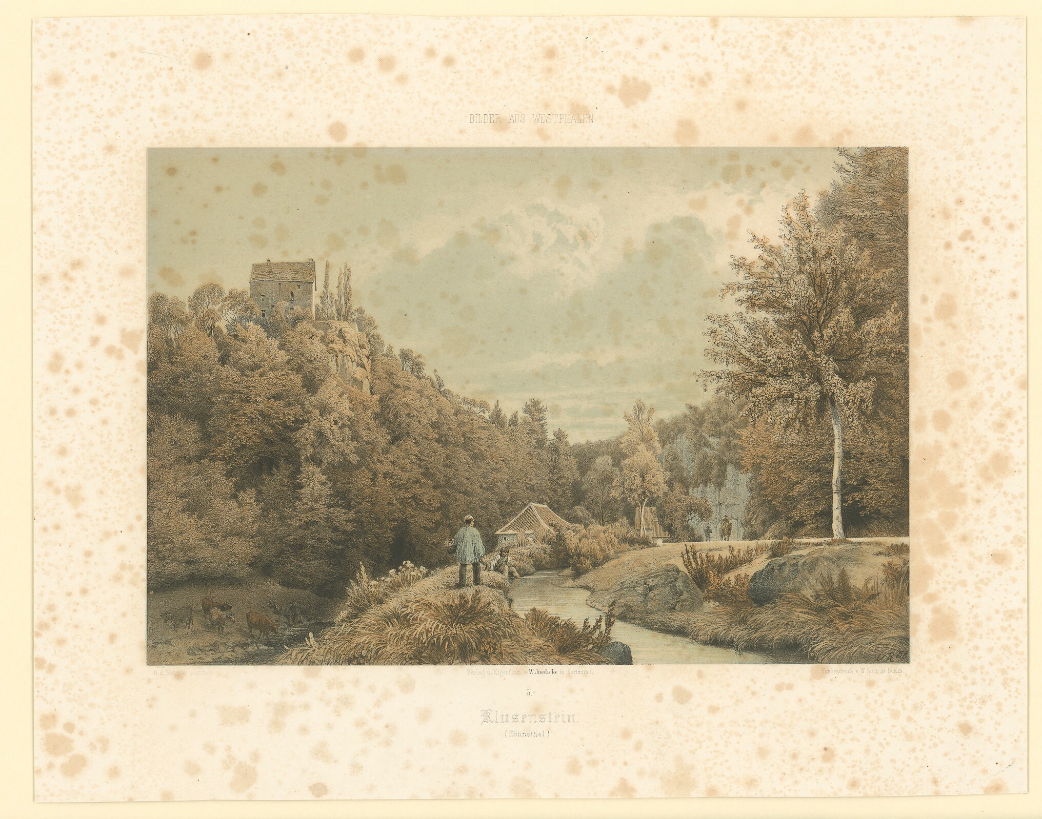 Lithografie mit Ansicht von Burg Klusenstein (Museen Burg Altena CC BY-NC-SA)