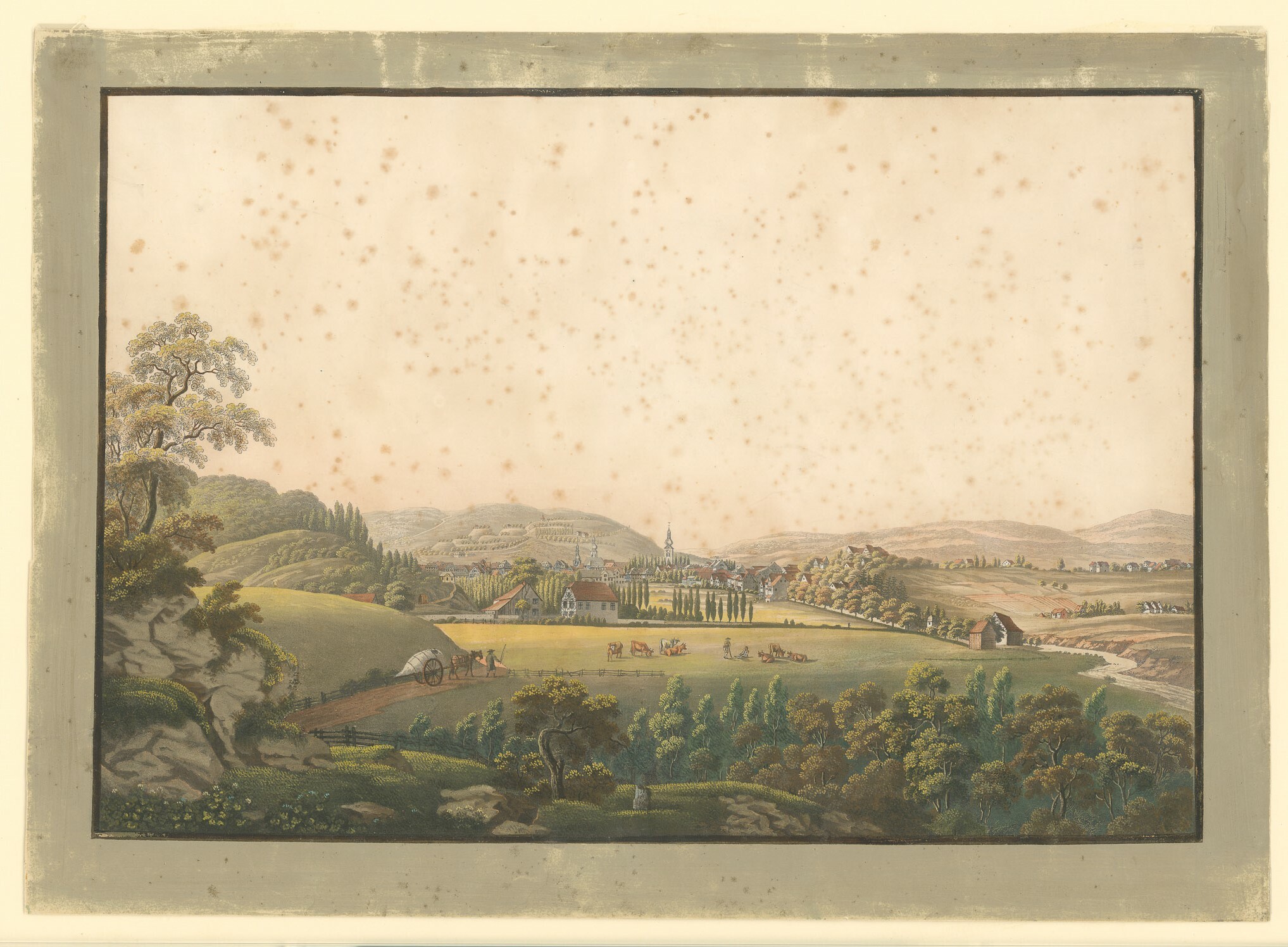 Gouache mit Landschafts- und Ortsansicht von Elberfeld (Museen Burg Altena CC BY-NC-SA)