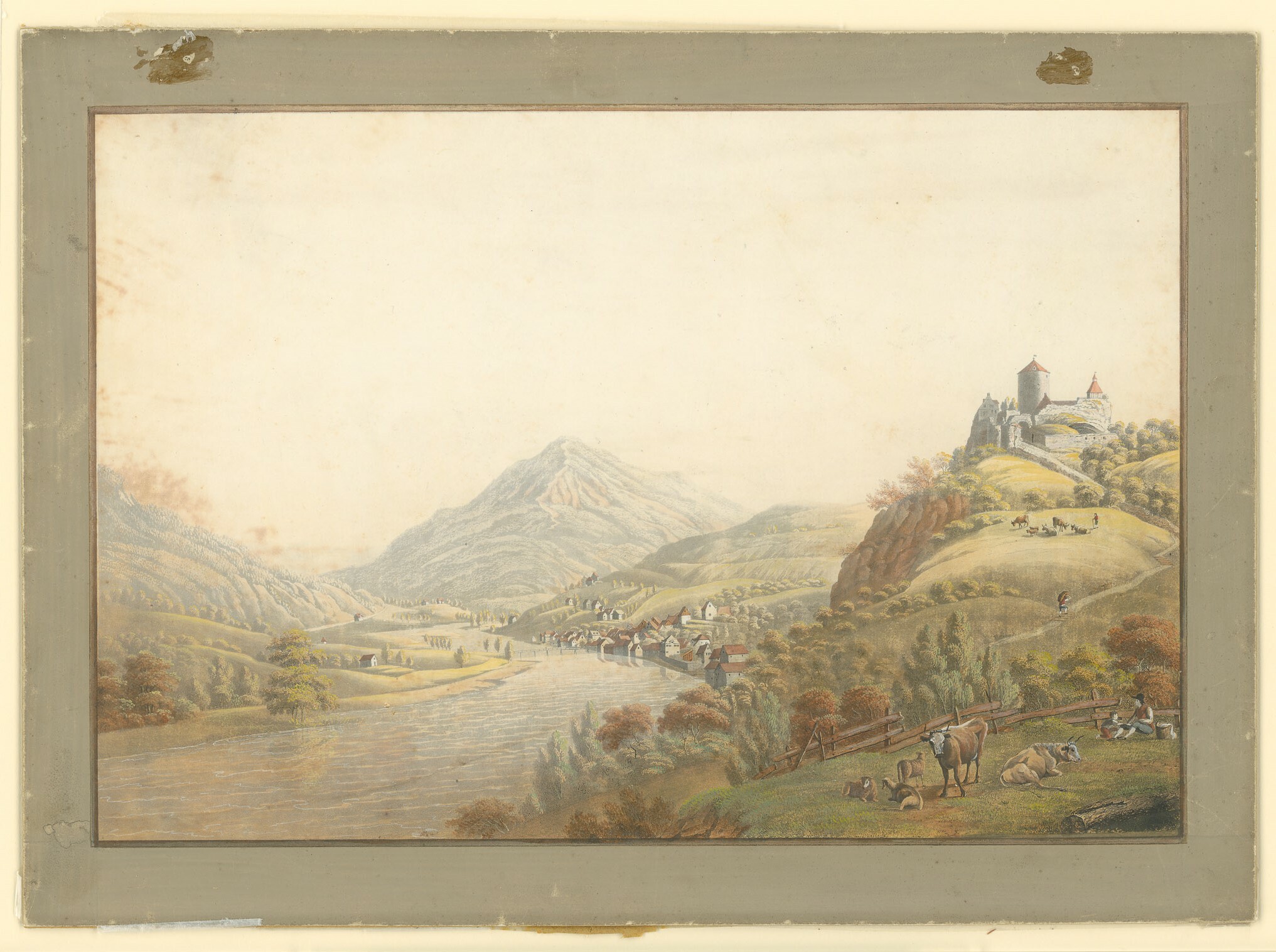 Gouache mit Landschafts- und Ortsansicht von Altena (Museen Burg Altena CC BY-NC-SA)