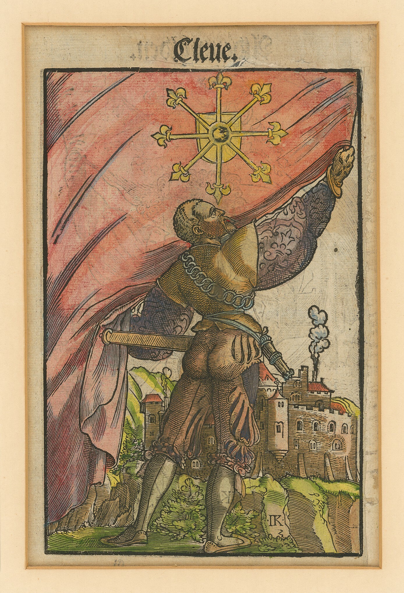 Holzschnitt mit Darstellung eines Fahnenträgers (Museen Burg Altena CC BY-NC-SA)