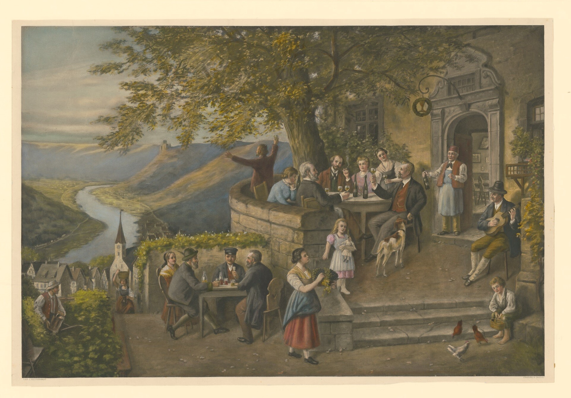 Farblithografie mit Darstellung einer Weinstubenszene (Museen Burg Altena CC BY-NC-SA)