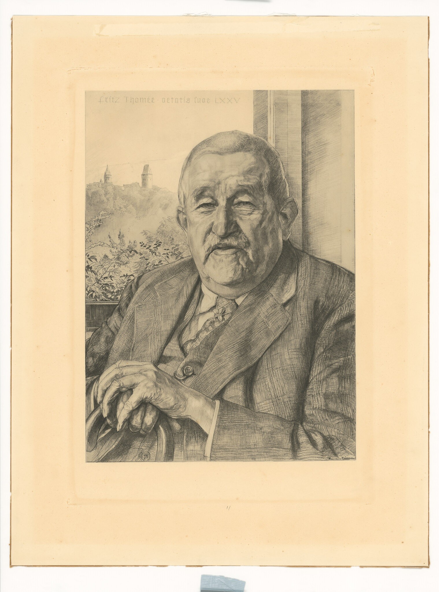 Lithografie mit Porträt von Fritz Thomée (Museen Burg Altena CC BY-NC-SA)
