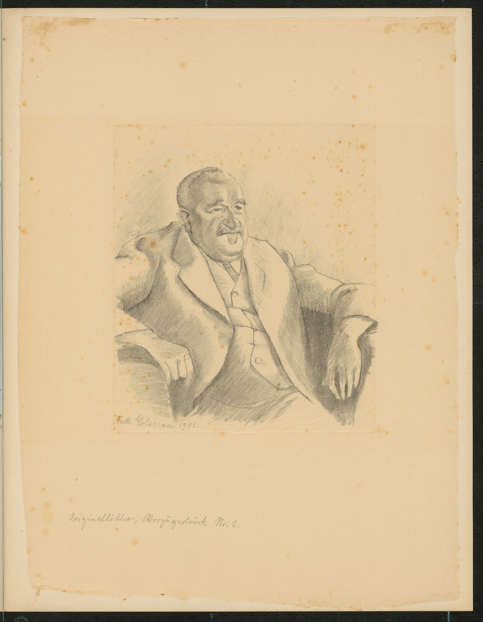 Lithografie mit Porträt eines sitzenden Mannes (Museen Burg Altena CC BY-NC-SA)