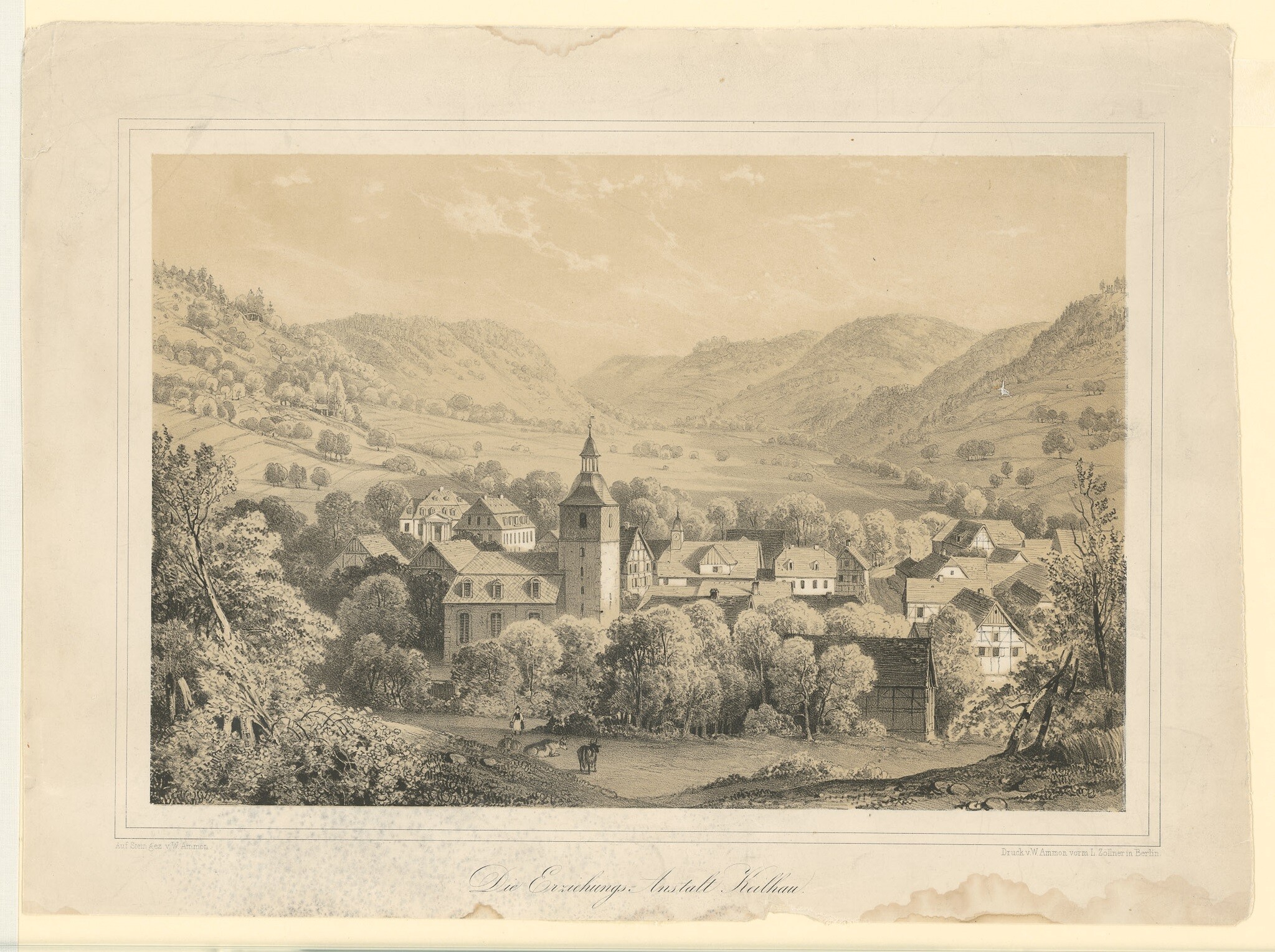 Lithografie mit Ortsansicht von Keilhau (Museen Burg Altena CC BY-NC-SA)