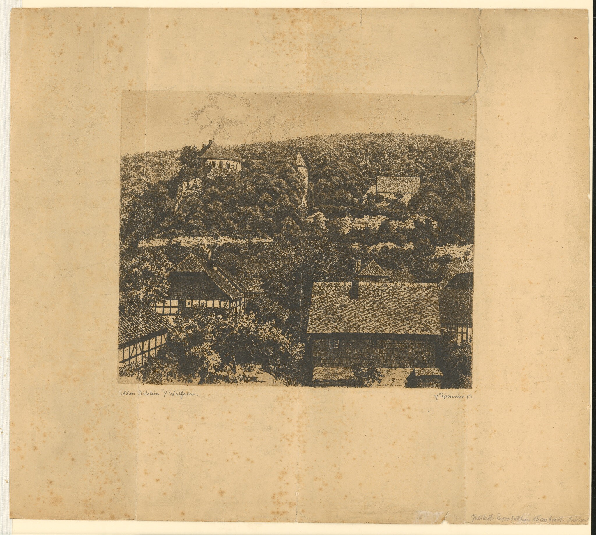 Radierung mit Ansicht von Burg Bilstein (Museen Burg Altena CC BY-NC-SA)