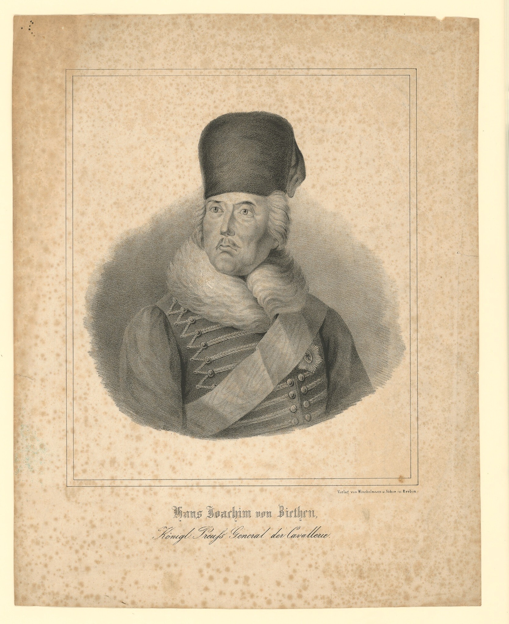 Lithografie mit Porträt Hans Joachim von Ziethen (Museen Burg Altena CC BY-NC-SA)