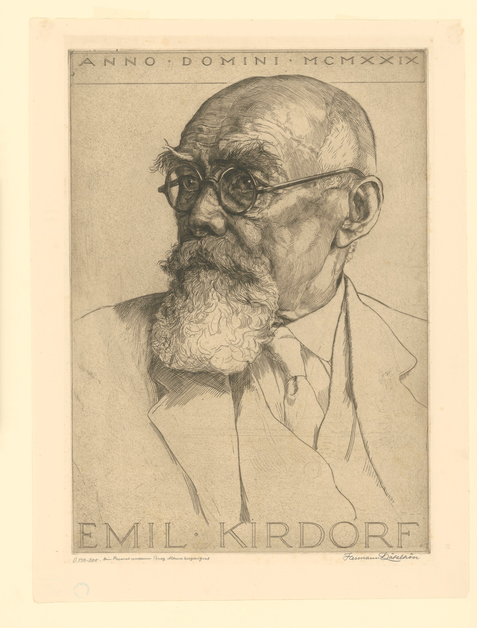Radierung mit Porträt Emil Kirdorfs (Museen Burg Altena CC BY-NC-SA)