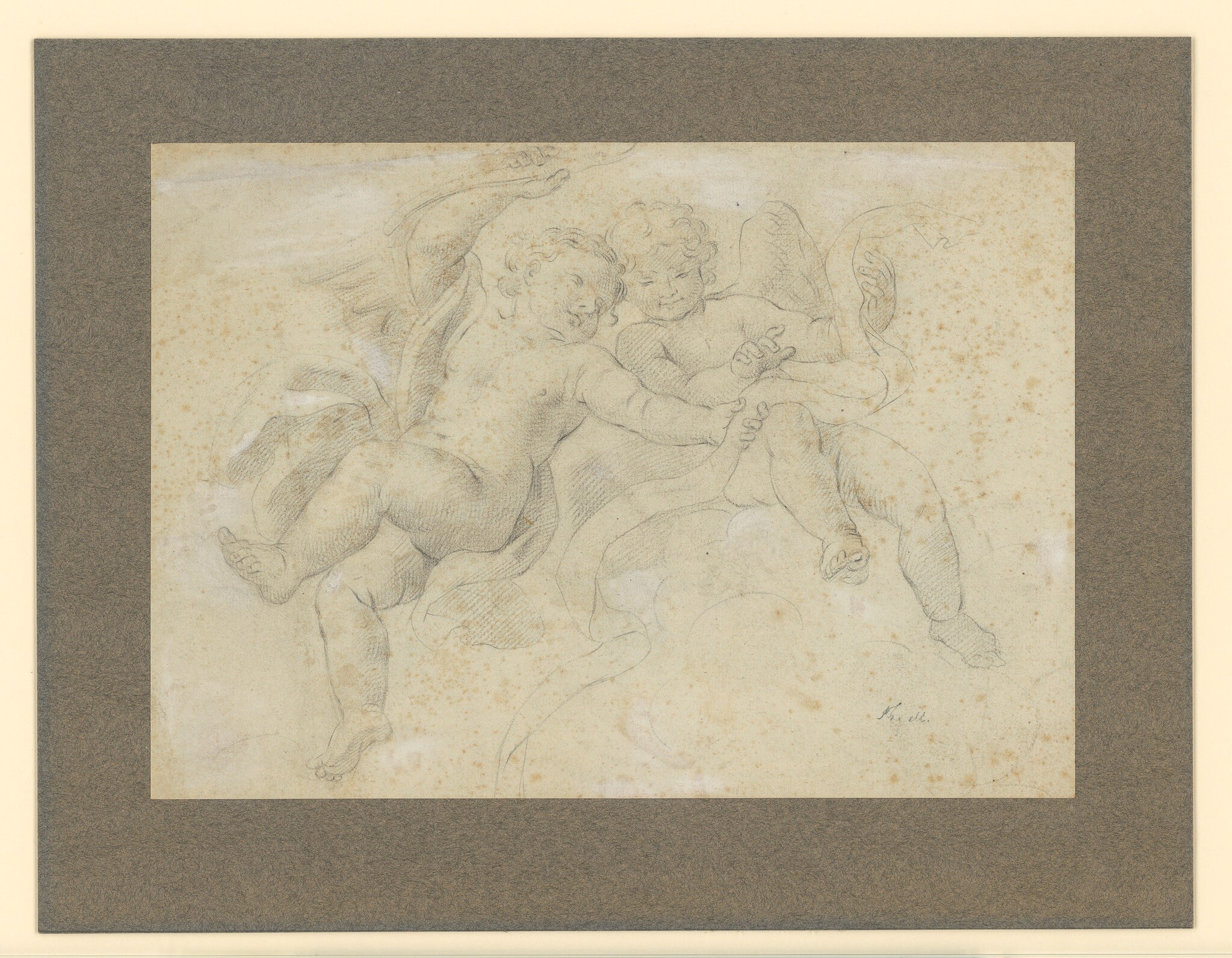 Bleistiftzeichnung von zwei Engeln (Museen Burg Altena CC BY-NC-SA)