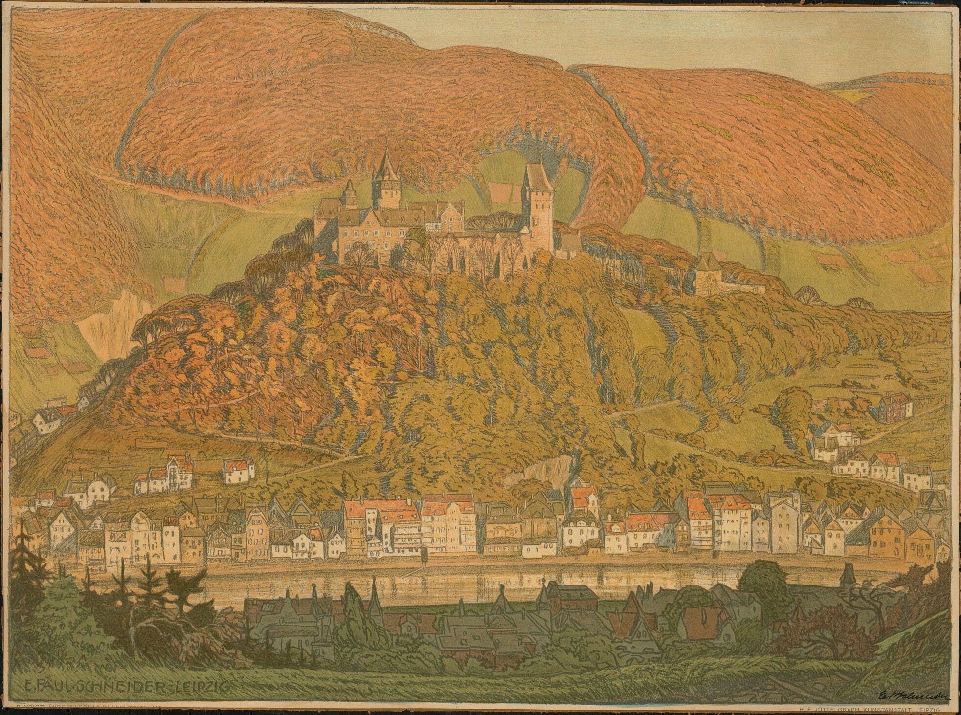 Lithografie mit Ansicht von Altena (Museen Burg Altena CC BY-NC-SA)