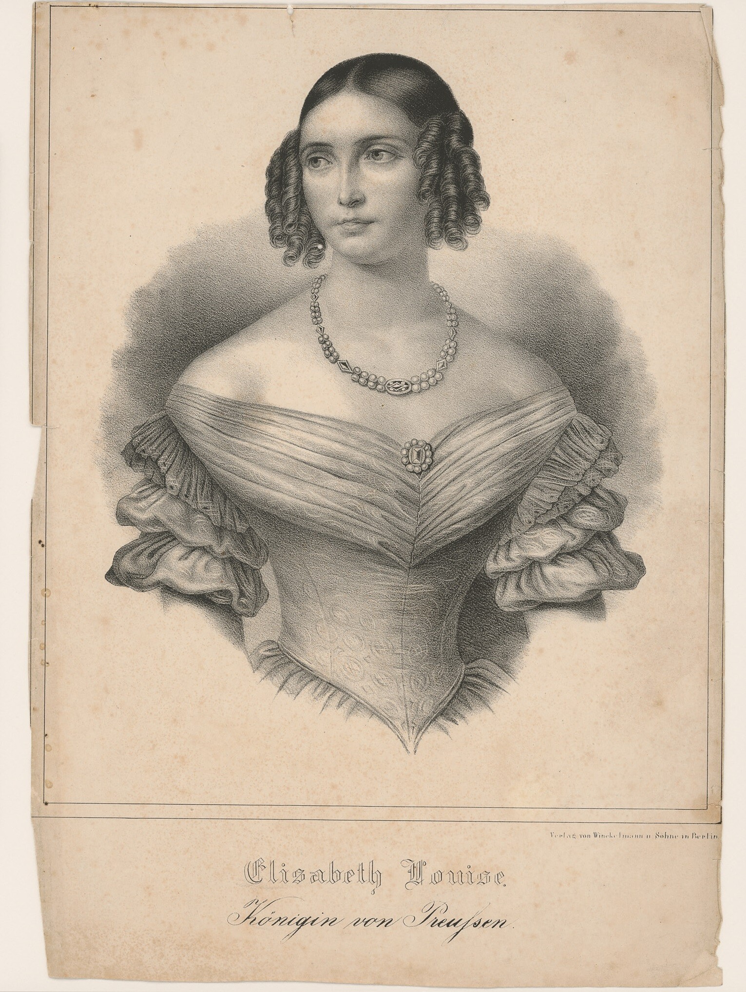 Lithografie mit Porträt von Königin Elisabeth Louise (Museen Burg Altena CC BY-NC-SA)