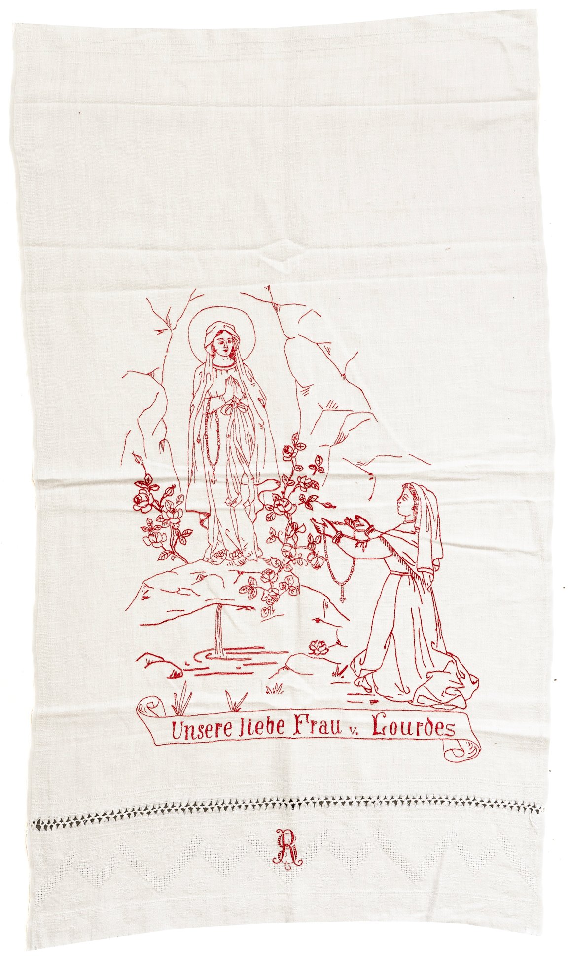 Spruchtuch: Unsere liebe Frau v. Lourdes (Museum Abtei Liesborn des Kreises Warendorf CC BY-NC-SA)